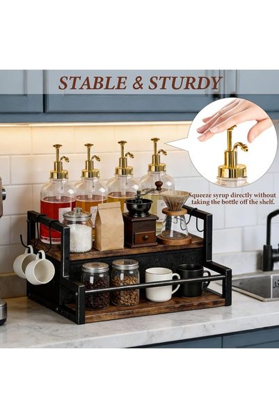 NIUBI 2-Tier Spice Rack Organizer with Drawer, 2-Tier Countertop Storage Shelf for Spice Jars, Coffee Syru