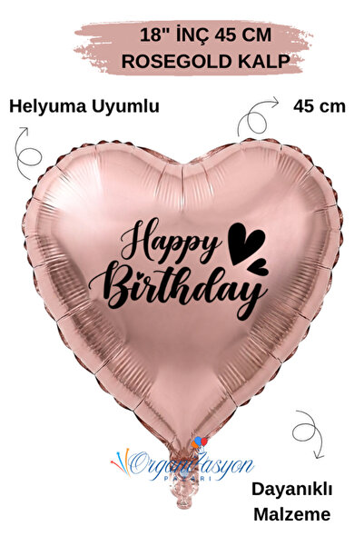Organizasyon Pazarı 18 Inch Rose Gold Heart Foil Balloon |   Happy Birthday H...