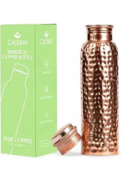 ZALISHA ® Pure Premium Copper Hammered Water Bottle 950ml | Handcrafted Hamme...