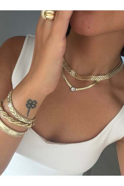 DGK COLLECTİON 14K gold renk altın kaplama, kalın hasır örgü choker ve favori...
