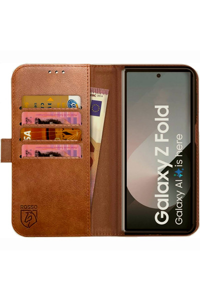 ROSSO Θήκη Samsung Galaxy Z Fold7 Deluxe Δερμάτινη Πορτοφόλι - Brown