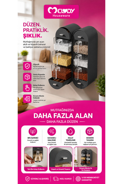 Melody Houseware Set of 2-Multi-Purpose Organizer, Spice Rack, with Self-Adhe...