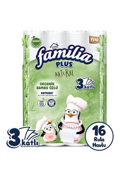 Familia Plus Natural Penguen Gofrajlı 16'lı Havlu Kağıdı