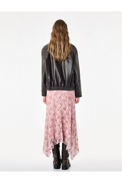 Koton Slim Fit Asymmetrical Cut Floral Regular Waist Midi Lace Skirt