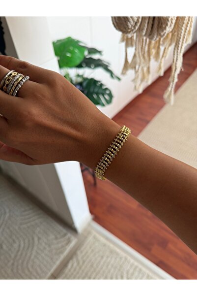 DGK COLLECTİON 14K gold renk altın kaplama çift sıra dorika şeklinde harika t...