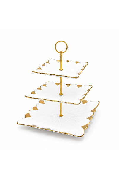 BRANDLESS Porcelain cake stand, 3 tiers, gold edges