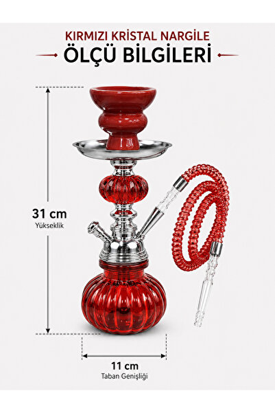 Han Tobacco Kristal Nargile Takımı 32 cm – Komple Set, 7 Parça Hediye, Cam Nargile