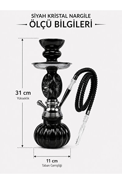 Han Tobacco Kristal Nargile Takımı 32 cm – Komple Set, 7 Parça Hediye, Cam Nargile