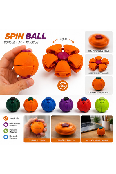 Genel Markalar Spin Ball Dönen Stres Topu – Açılıp Kapanabilen Fidget Oyuncak...