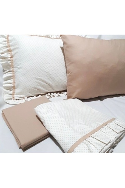 %100 Pamuk Bebek Nevresim Takımı Puan Desenli – 80x120 cm Nevresim, 110x150 cm Çarşaf, 35x45 cm Yastık