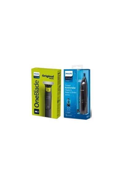 Philips QP2724/10 Oneblade Yüz Şekillendirici, NT1650 Burun/kulak Kıl, Tüy Temizleme 2'li Avantaj Se