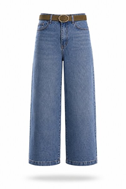5in1Canpolat Blugi culotte cu centură albastră 01026