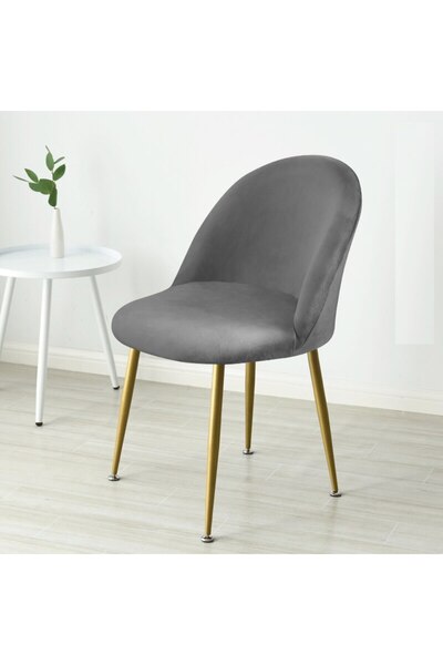 Choice Dark Grey 1Pc Duckbill Chair Cover Velvet Curved Back Dining Chair Cov...