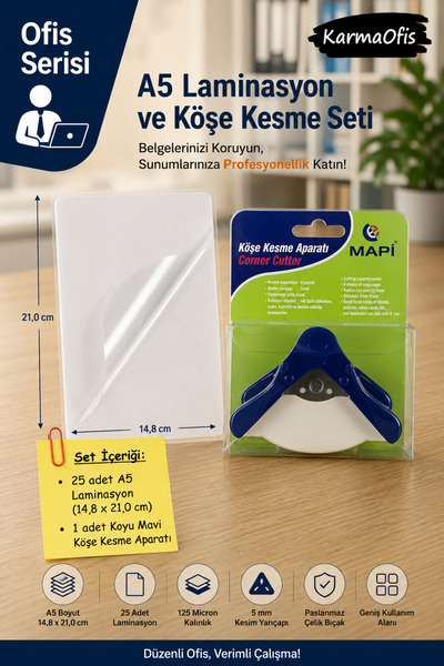 KarmaOfis 125 mikrona A5 laminaciona torbica 25 komada | Set alata za sečenje...