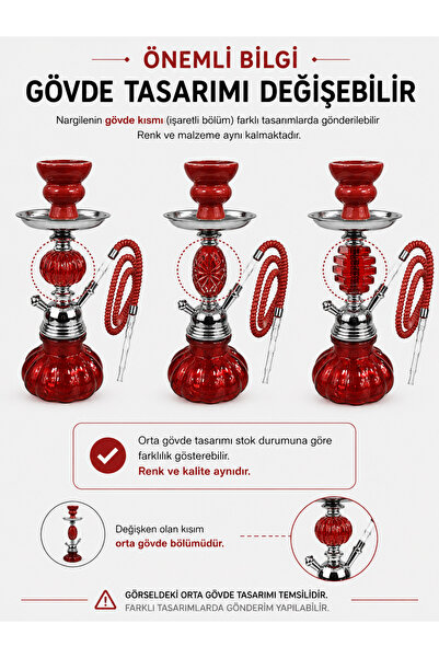 Han Tobacco Kristal Nargile Takımı 32 cm – Komple Set, 7 Parça Hediye, Cam Nargile