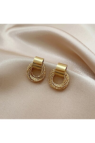 Glamluxe Gold Renk Vintage Tasarım Doku İşlemeli Halka Model Şık Kadın Küpe