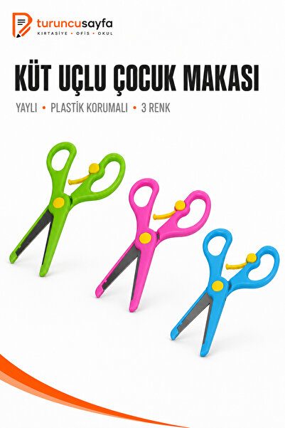 everart Çocuk Makası Küt Uçlu Korumalı Okul Makası Öğrenci Makası 3 Lü Set