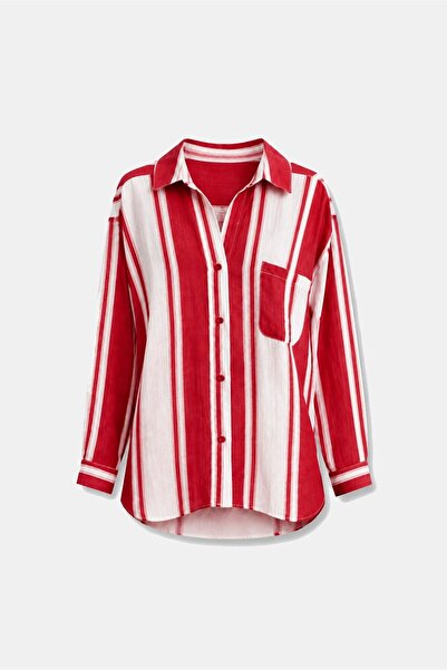 Lavanta Tekstil Red Off-Shoulder Striped Shirt 5060