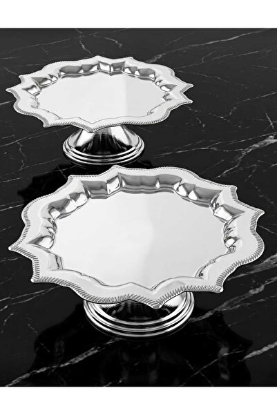 RoyalDecorHome Lüx 2'li Yıldız Desenli Gümüş Ayaklı Kek,Pasta,Kurabiye,Tatlı,...