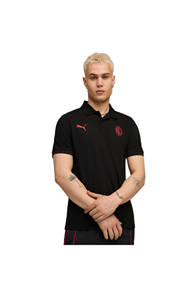 Puma AC Milan FtblEssentials Erkek Siyah Futbol Polo Yaka T-Shirt 78258504