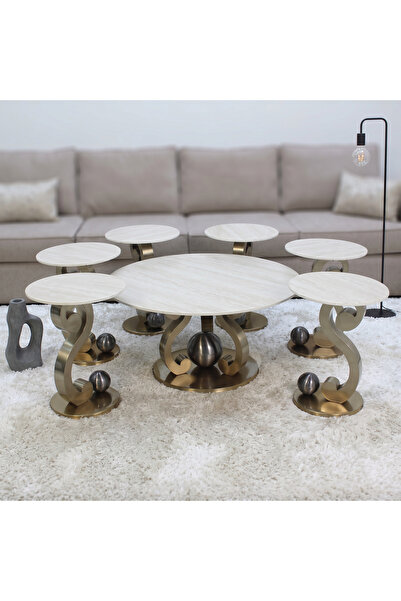 GLAMOURE HOME طقم طاولات قهوة وضيافة مودرن بتصميم متداخل وقواعد حلزونية مع كر...