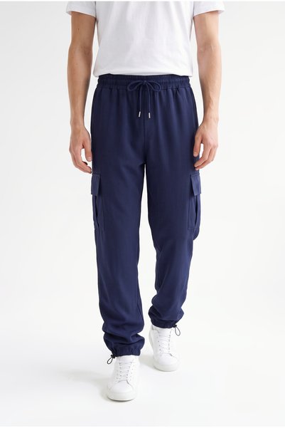 VESTRO Men's Navy Blue Parachute Fabric Baggy Trousers with Commando Pockets,...