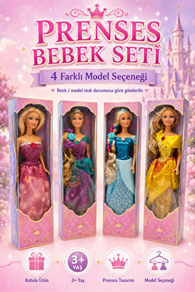 ALL FAST Prenses Bebek Şık Elbiseli Uzun Saçlı Kutulu Oyuncak Bebek 4 Farklı ...