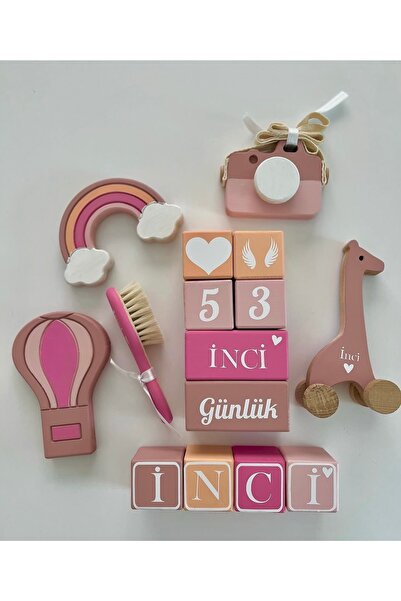 mogokids Tatlıpembe somon rengi OBJELİ TAM SET HARFLİ BEBEK ÇEKİM DEKOR(4 Har...