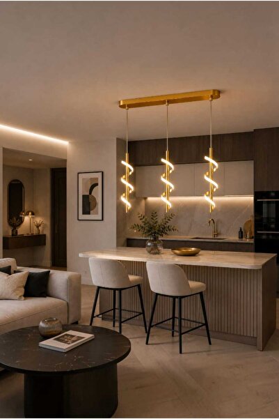 Elizim Home Lighting 3’lü Gold Burgu LED Sarkıt Avize – Gold Modern Dekoratif...