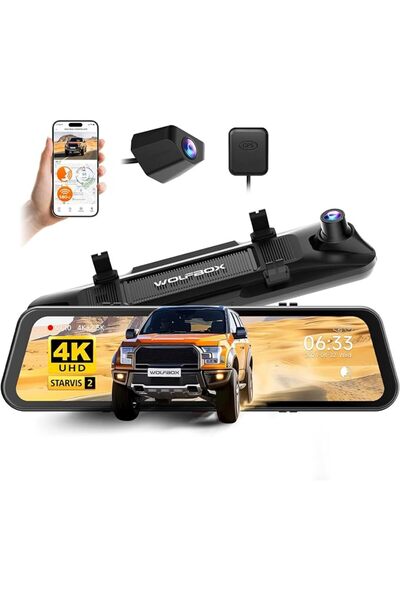 GENERAL كاميرا مرآة السيارة WOLFBOX G900 PRO-N، بدقة 4K للأمام و2.5K للخلف، م...