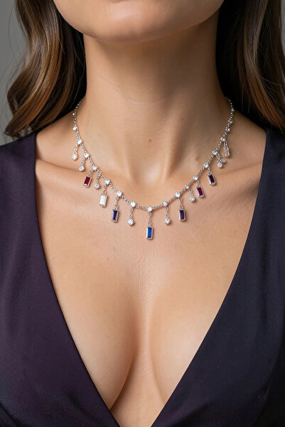 PRVT Silver color zircon stone necklace