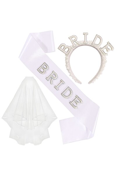choice2 A 3pcs/Set Pearl Crystal Bride To Be Sash Headband and Veil for Brida...
