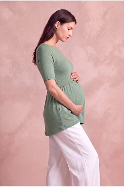WESTMARK LONDON Maternity Viscose Green Melange Half Sleeve Crew Neck Blouse ...