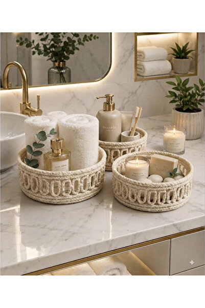Metasupla Jute Wicker 3-Piece Bathroom Basket Set Natural Wicker Organizer, T...