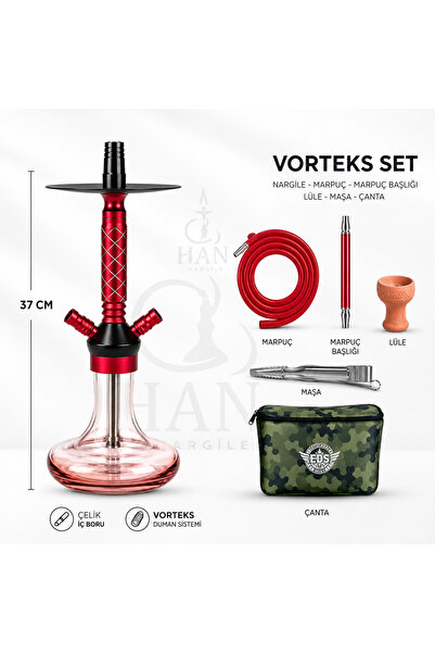 Vorteks Takımı 37 cm Çelik İç Borulu Çantalı Nargile Seti