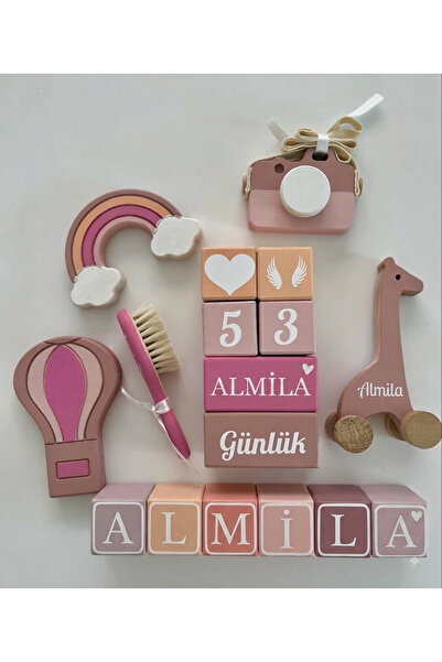 mogokids Tatlıpembe somon rengi OBJELİ TAM SET HARFLİ BEBEK ÇEKİM DEKOR (6HAR...