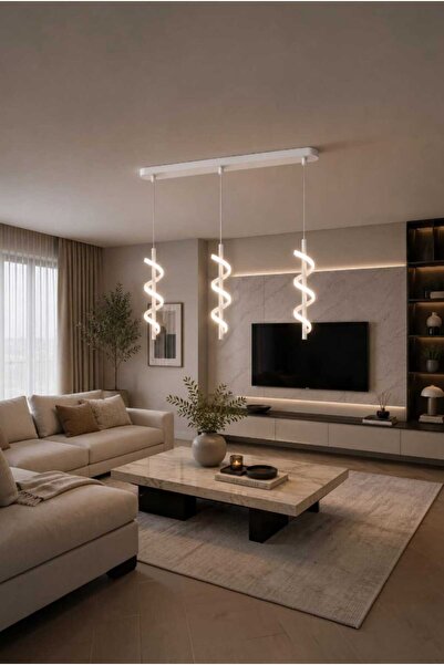 Elizim Home Lighting 3’lü Beyaz Burgu LED Sarkıt Avize – Gold Modern Dekorati...