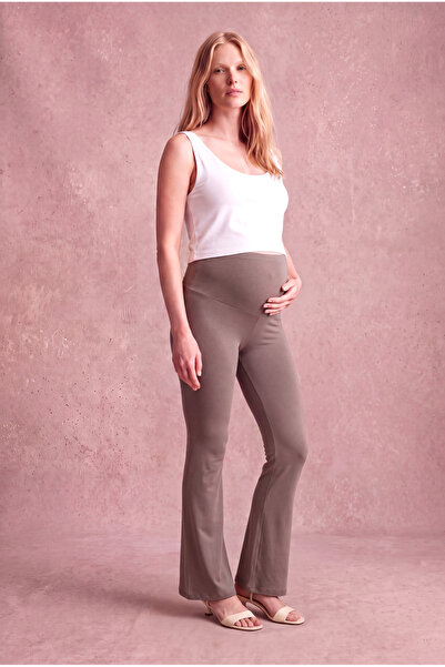 WESTMARK LONDON Maternity Viscose Blended Mink Straight Leg High Waist Trouse...