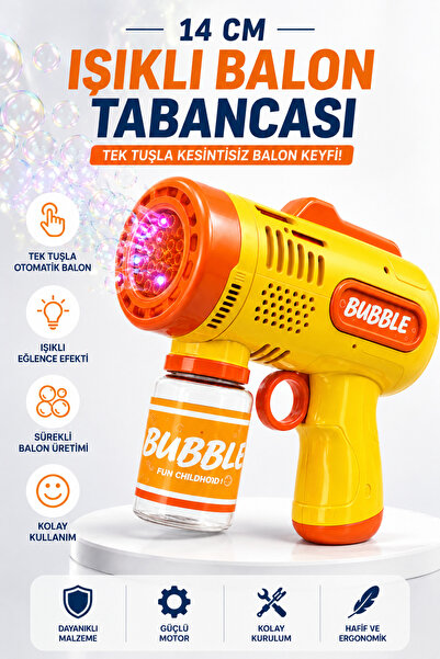 NeoThings Pilli Işıklı Baloncuk Tabancası 14 CM Otomatik Balon Makinesi Seri ...