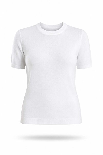 5in1Canpolat Ecru Crew Neck Short Sleeve Knitwear 5620
