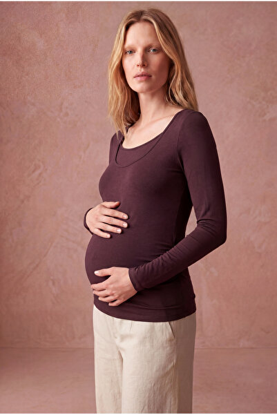 WESTMARK LONDON Maternity Viscose Burgundy Long Sleeve Crew Neck Inner Unders...