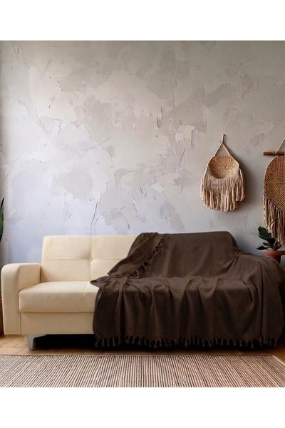 home otanticca Brown Fringed Hand-Tied Sofa Cover 180X210Cm