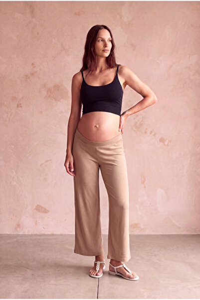 WESTMARK LONDON Maternity Viscose Blended Dark Brown Wide Leg Pants with Wais...