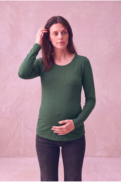 WESTMARK LONDON Maternity Modal Green Long Sleeve Wide Collar Pocket Detailed...