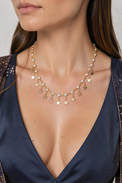 PRVT Gold Color Star Figured Stone Necklace
