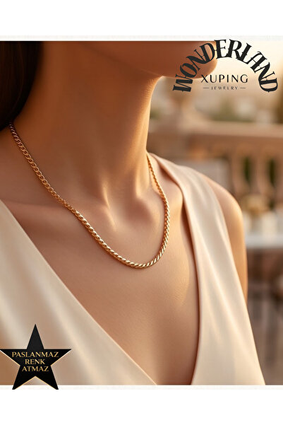 XUPING JEWELRY Sıkı Arpa Model Kadın Kolye 50 cm - Genişliği 0.3 cm- 14K Altı...
