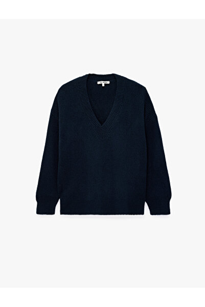 Koton Long Sleeve Ribbed V-Neck Basic Knit Sweater