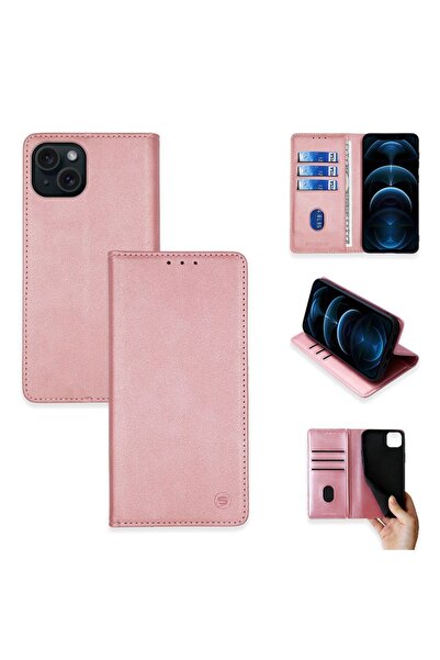 OEM Θήκη Πορτοφόλι Vintage Magnet Wallet Sonique Apple iPhone 15 Plus Ροζ Χρυσό