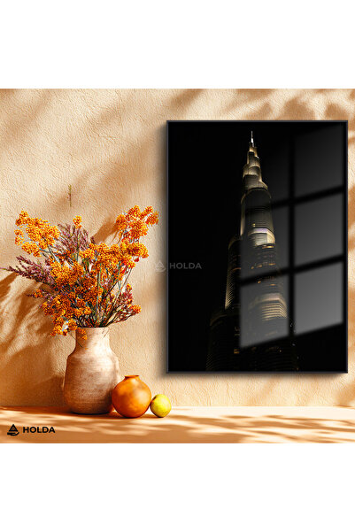 HOLDA Props Çerçeveli Cam Tablo Burj Khalifa Şehir Mimari Tablo Duvar Dekoras...