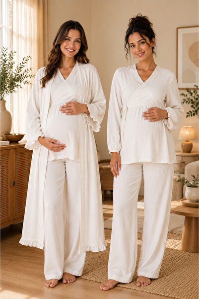 by İGP Muslin Fabric Maternity Pajama Set with Nursing Features Effortt